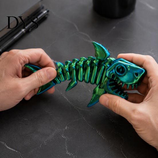 Creative Gift for Boys Girls 3D Printed Articulated Skeleton Shark Figurine, Pearlescent Flexible Joint Desktop Ornament Kids Bone Toy, Fidget
