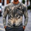 Jesienny i Zimowy Męski T-shirt z Długim Rękawem i Okrągłym Dekoltem z Nadrukiem 3D Bestia