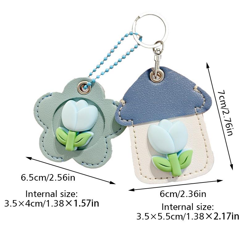 2PCS/Set Keyrings Convenient 3D Tulip Design Accessories Keychain Cute Access Card Holder Multi-Functional Multicolor