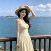 Summer New French Straps Gentle Dress Bow Holiday Temperament Sleeveless Waist Thin Long Dress Skirt