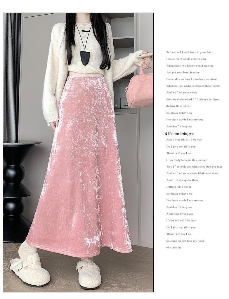Women's Velvet A-Line Skirt, High-Waist, Slim-Fit, Thick Velvet, Autumn/Winter 2025 Collection