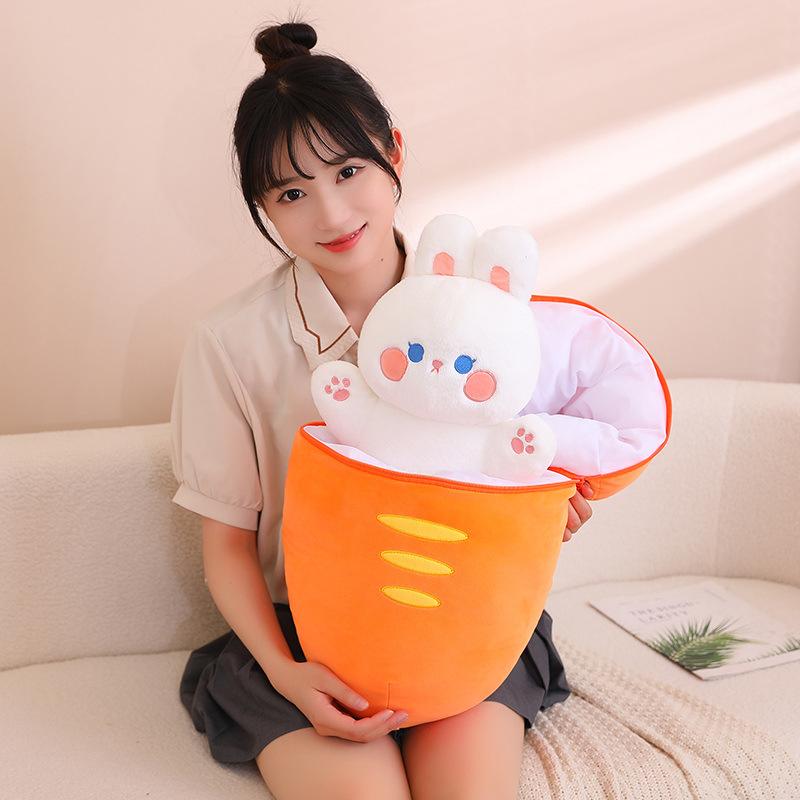 Cute Fruit Rabbit Plush Toy Strawberry Radish Bunny Rag Doll Children Sleep Soothing Doll Female Throw Pillow