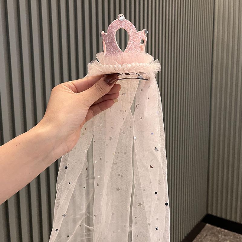 Koreanische Prinzessin 3D Krone Stirnband Schleier für Geburtstagsparty & Blumenmädchen
