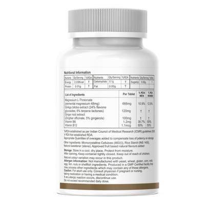 Tryptobal -GM Chewable Magnesium L Threonate, Ginkgo Biloba, Ginger, Vitamin B6, Vitamin B12 | Brain, Cognitive Memory, Blood Circulation Support