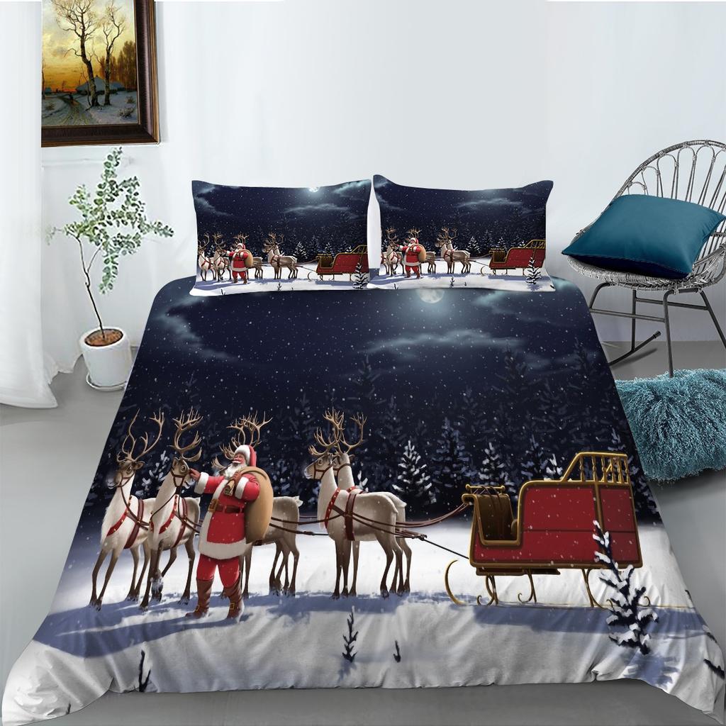Christmas Series Quilt Cover Pillowcase Three-Piece Set Children'S Gift Digital Printing Polyester