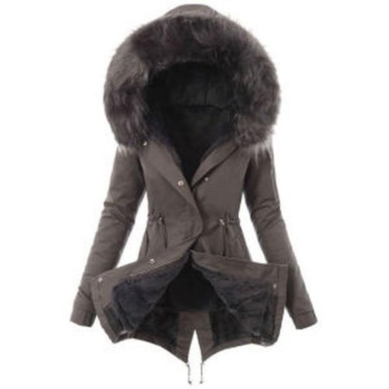 Luxuriously Warm Winter Womens Parka Outwear Military Hooded Coat With Fur Lining