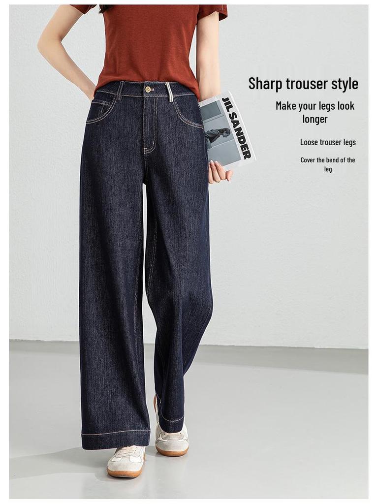 Petite High-Waisted Wide-Leg Crop Jeans for Women - Blue Denim, New Spring/Autumn Style