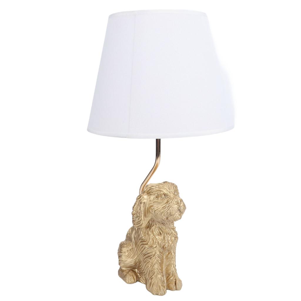 Retro Resin Dog Table Lamp Bedside Night Light with White Polyester Shade for Home Bedroom Office Decoration US Plug