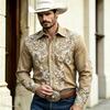 Retro floral 3D printed men's shirt, Western denim button up long sleeved shirt, men's lapel casual fashion shirt, plus size