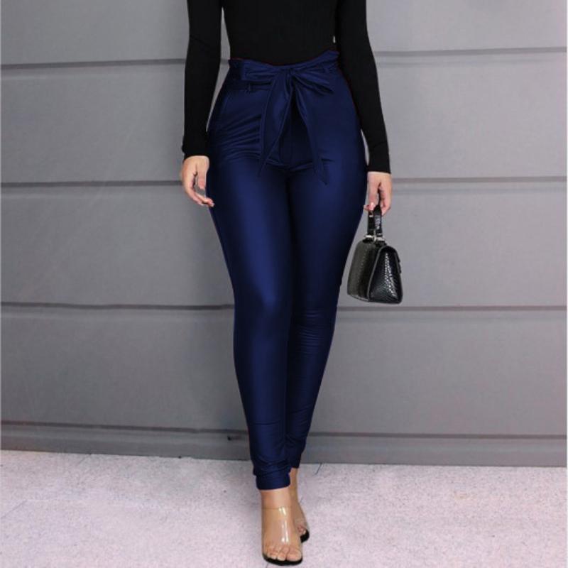 Dame Faux Skinnbukser Høy Midje Slim Leggings Jeggings Skinny Bukser med Belte