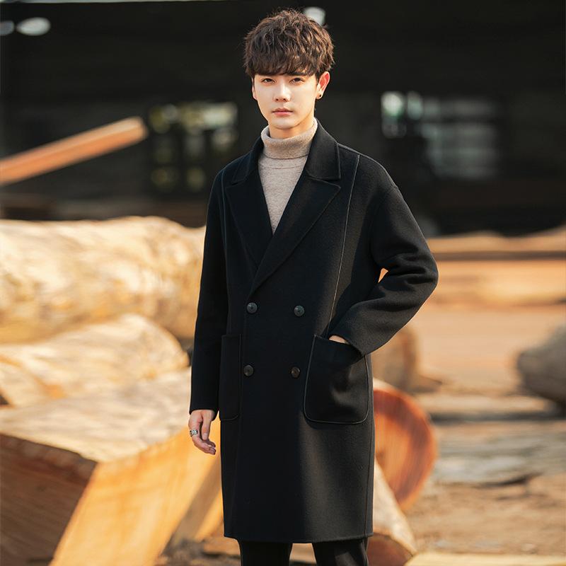 Handmade Double-sided Woolen Coat Men's Medium and Long Autumn and Winter Cashmere Trench Coat Korean Version Thickened Woolen Coat