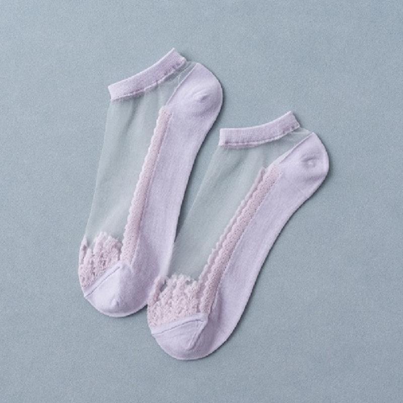 Ultra-thin Transparent Crystal Silk Socks Women Fashion Summer Harajuku Crew Socks Retro Flower Streetwear Elastic Long Socks