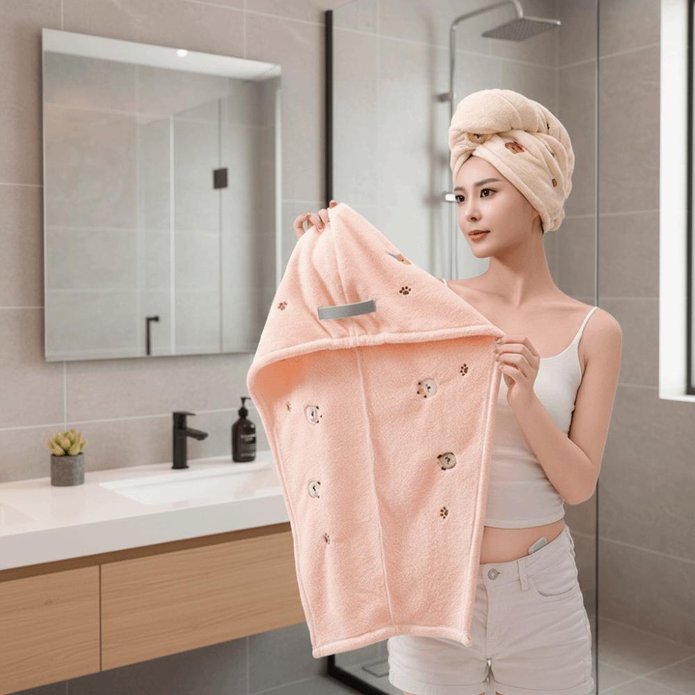 Fashion Bear Embroidered Shower Cap Thickened Cartoon Hair Drying Cap Absorbent Extra-Large Head Wrap Shower Use