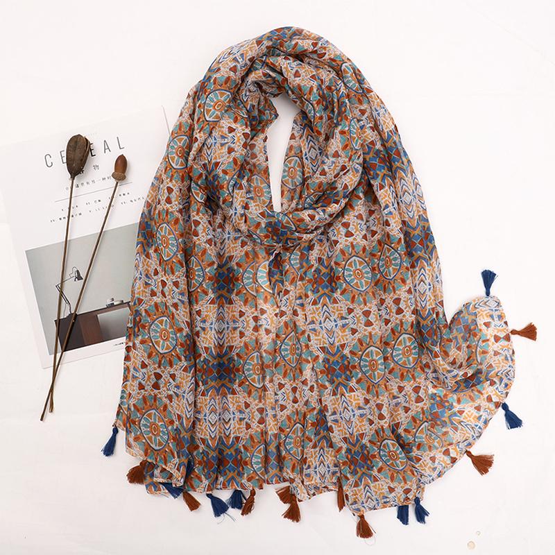 90*180CM New Fashion Printed Soft Linen Cotton Scarf Shawls Abstract Floral Tassel Viscose Scarves Lady High Quality Long Hijab
