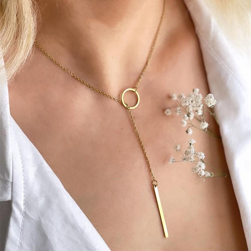 Korean Stainless Steel Geometric Round Clavicle Necklace - Fashionable Women's Accessory