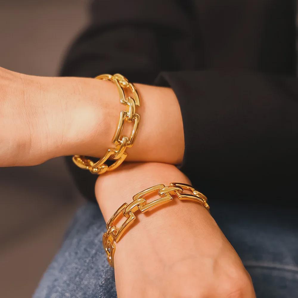 18k Gold-Plated Geometric Hollow Chain Bracelet