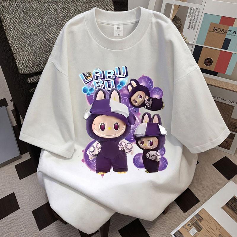 LABUBU Damen Bedrucktes Sommer Lockeres T-Shirt Bluse Kurzarm T-Shirt Übergröße Freizeitkleidung