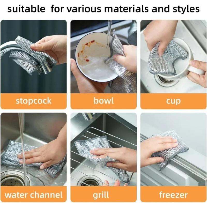 5 Stück/Set Magische Stahlwolle Reinigungstücher Verdickte Metall Silberdrähte Lappen Küche Geschirr Topf Waschlappen Handtuch Reinigungswerkzeug