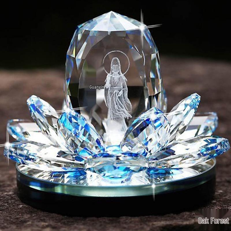 Lotus Guanyin Buddha Car Ornament with Crystal Perfume Base - Peaceful Interior Decoration