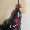 Damen Nachtwäsche Nachthemd Sexy Dessous Love Printed Neckholder Rückenfreies Minikleid Lässiger Pyjama Schlafhemden Nachthemden