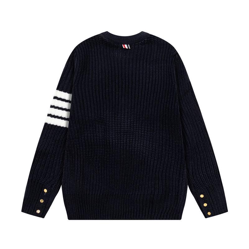 Autumn/Winter Thick V-neck Cardigan Four-Bar Knit Unisex Sweater Coat