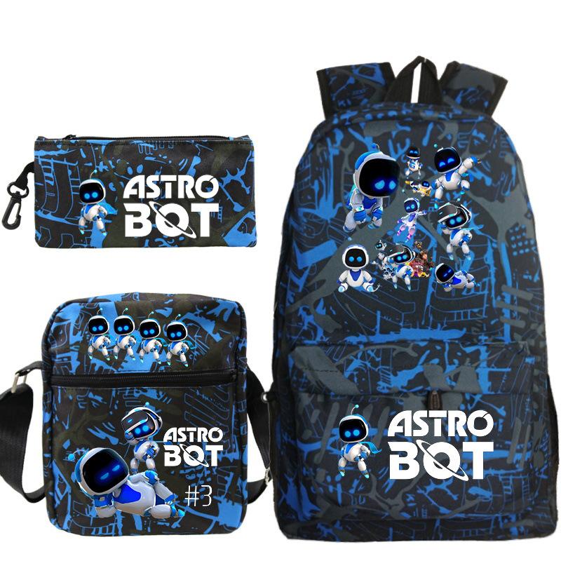 Astro Bot Printed Fashion Children's Backpack Cross-border Large-capacity Primary and Secondary School Student Casual Schoolbag Set
