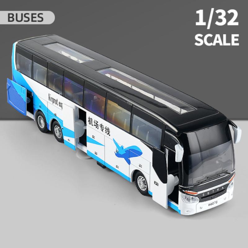Luxury Electric Airport Business Bus Alloy Car Model Diecast Simulation Metal Toy City Tour Bus Model Sound And Light Kids Gifts