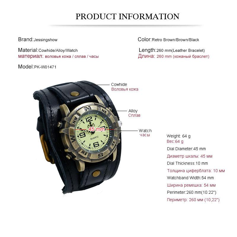 Relogio Retro Big Wide Genuine Leather Strap Watch Men Punk Quartz Cuff Watch Wristwatches Bracelet Unusual Wrist Watch