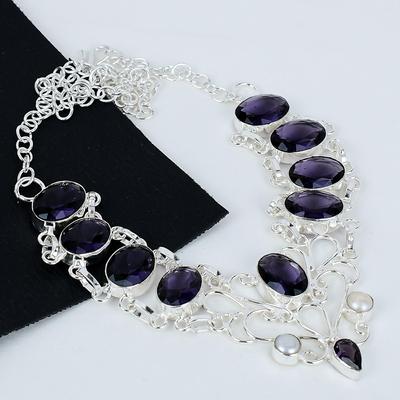 Colar de joias de ametista, madrepérola, colar de prata esterlina 925, colar de joias feito à mão, colar de ametista para mãe, joias de casamento