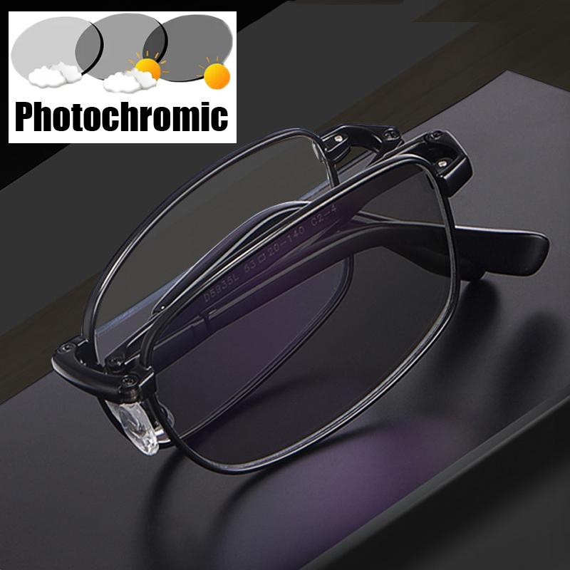 Portable Folding Square Reading Glasses for Women Men Vintage Outdoor Color Changing Hyperopia Eyewear Finished Bifocal Glasses