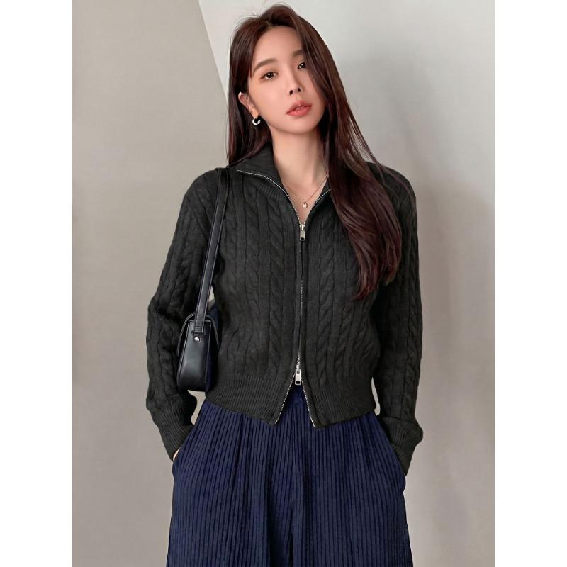 Women S Short Knit Cardigan With Zipper Casual Style