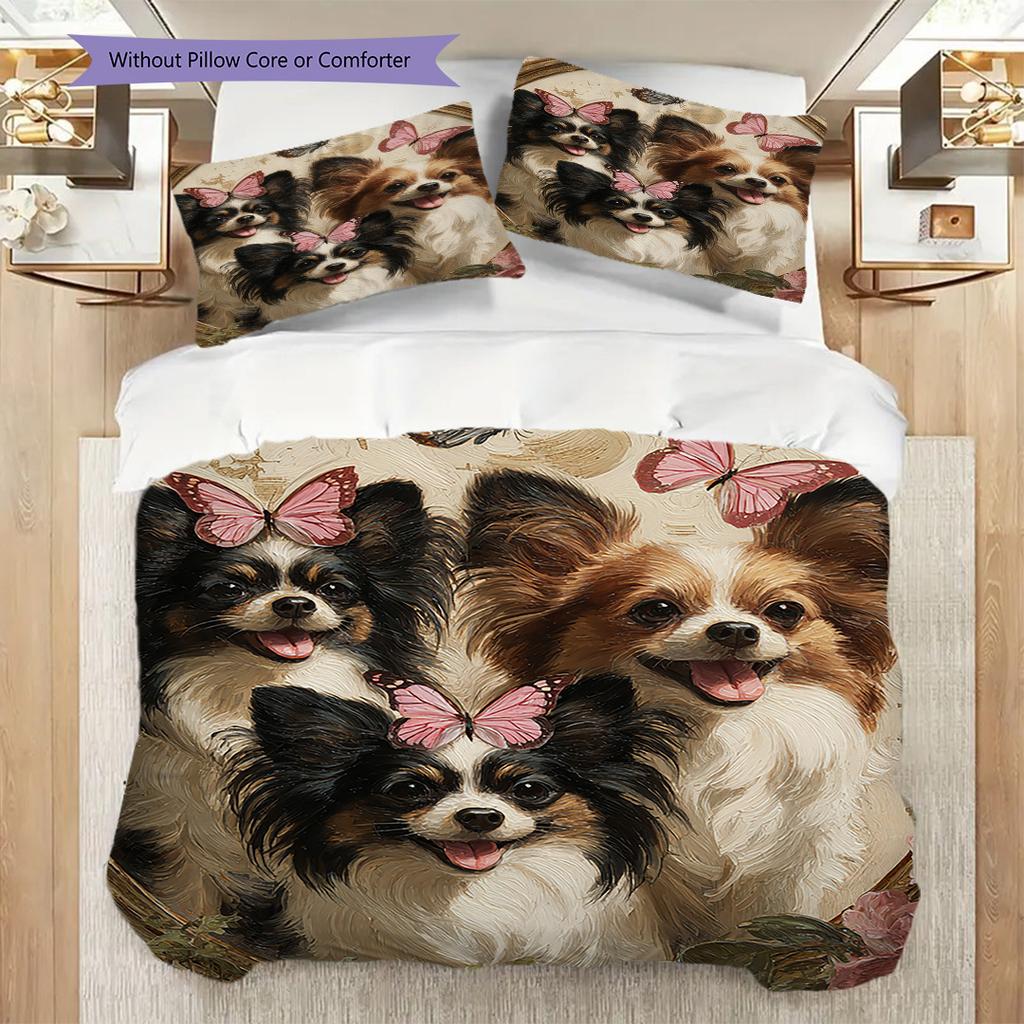 Papillon Pattern Bedding Quilt Set Quilt Cover Pillowcase Home Decoration Birthday Gift (1 * Duvet Cover + 2 * Pillowcase, Without Core)