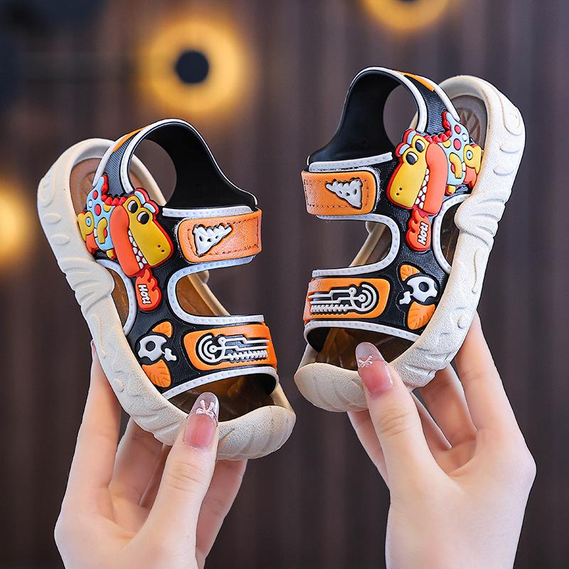 

Boys Flip-flops Cartoon-style Beach Shoes with Anti-slip Soft Soles 21 оранжевый/чёрный