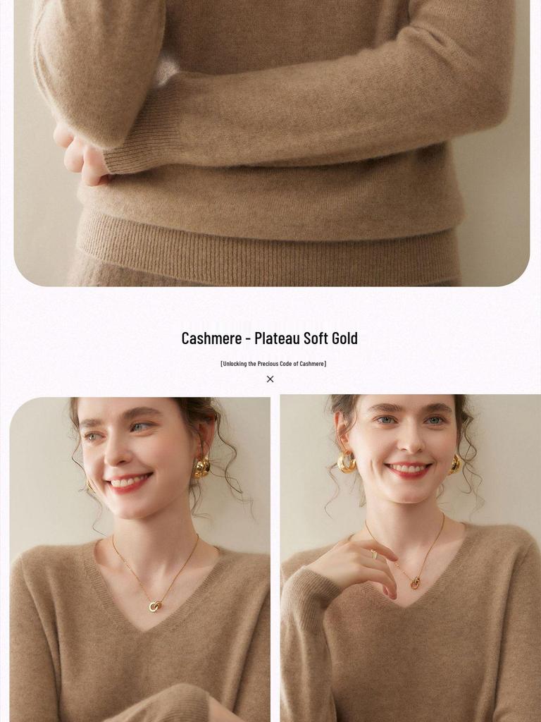 Women's V-Neck Cashmere Long Sleeve Sweater - Autumn/Winter Knitwear Pullover