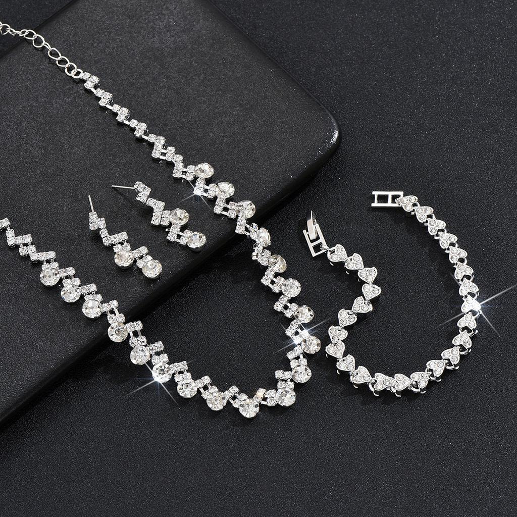 Wedding Evening Dress Necklace Bracelet Earrings Accessories Bridal Jewelry Ladies Three-piece Set