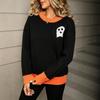 2026 Women's Plus Size Halloween Ghost Color Block Knit Pullover