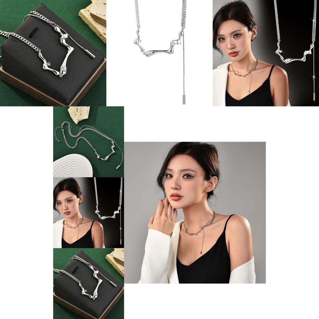 Chic Bone Style Long Pendant Necklace With Rhombus Design Ideal For Autumn And Winter Outfits