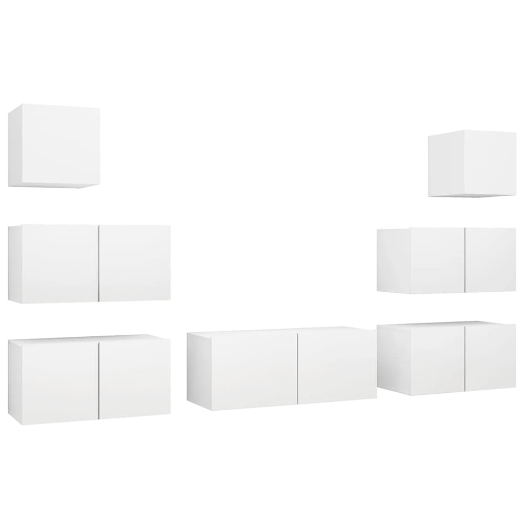 7 Piece TV Cabinet Set White Particleboard