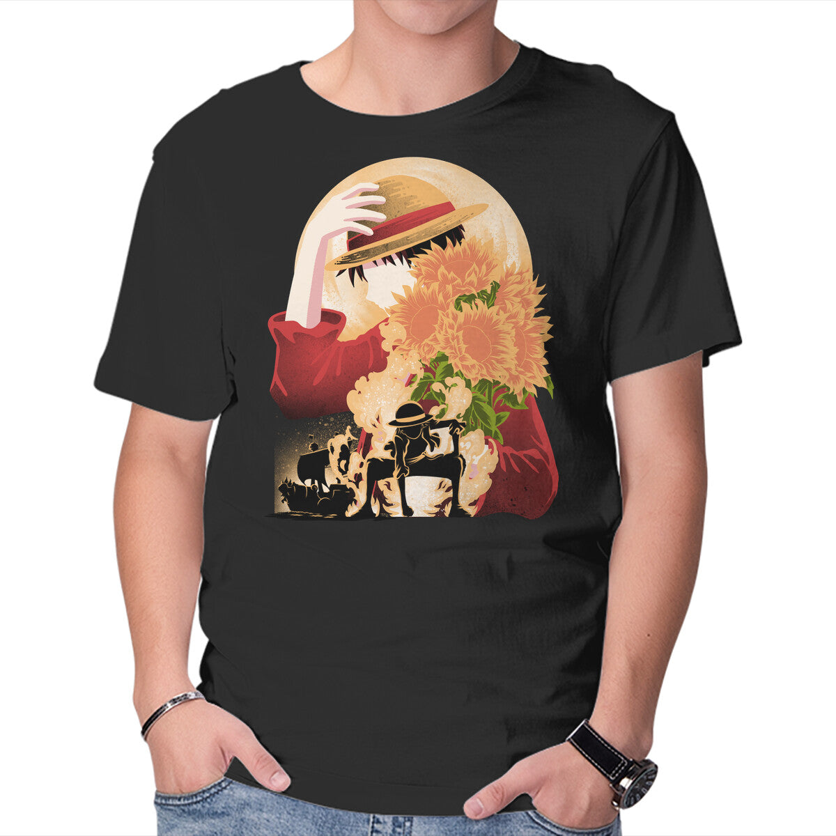 Unisex Crew Neck T-Shirt Sun Flower Pirate Graphic Short Sleeve Casual Tee M