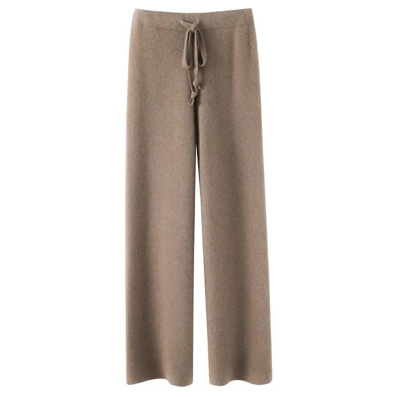 Soft Confucian Knitted Pants Women in Autumn Winter Wear Draped Knitted Wide-leg Pants White Floor Pants Straight Cloud Pants