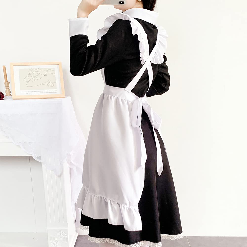 YAISHN Maid Uniform, Long English Style, Gothic Lolita One Piece, Halloween Costume, Women's, Cute Lolita Cosplay, Long Sleeve, Bow Tie, Party, Event