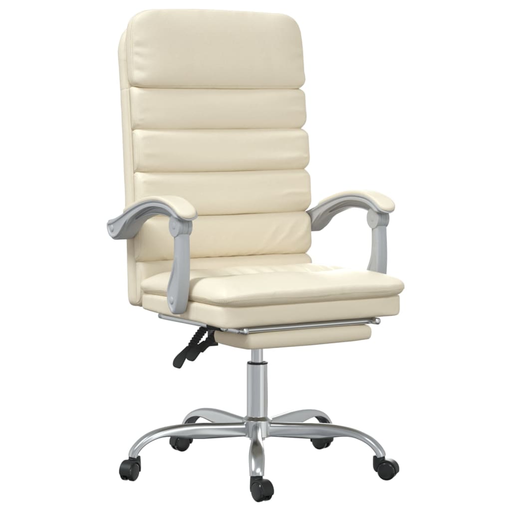 Office Chair with Massage Function Cream Synthetic Leather