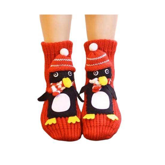 1 Pair Knitted Animal Socks Autumn Winter Thick Warm Knitting 3D Animal Doll Mid-calf Socks Women Stretch Home Floor Carpet Sleeping Socks