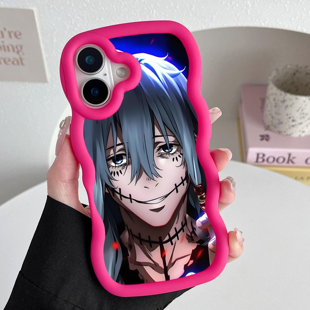 JJK Mahito Phone Case for iPhone 17 16 15 14 13 12 11 Air Pro Max Plus Red Soft TPU Wavy Edge Cover