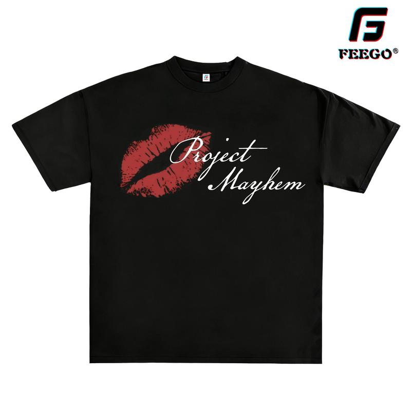 PROJECT MAYHEM Kiss Casual Short-Sleeve Round Neck T-Shirt, Women's Streetwear Top