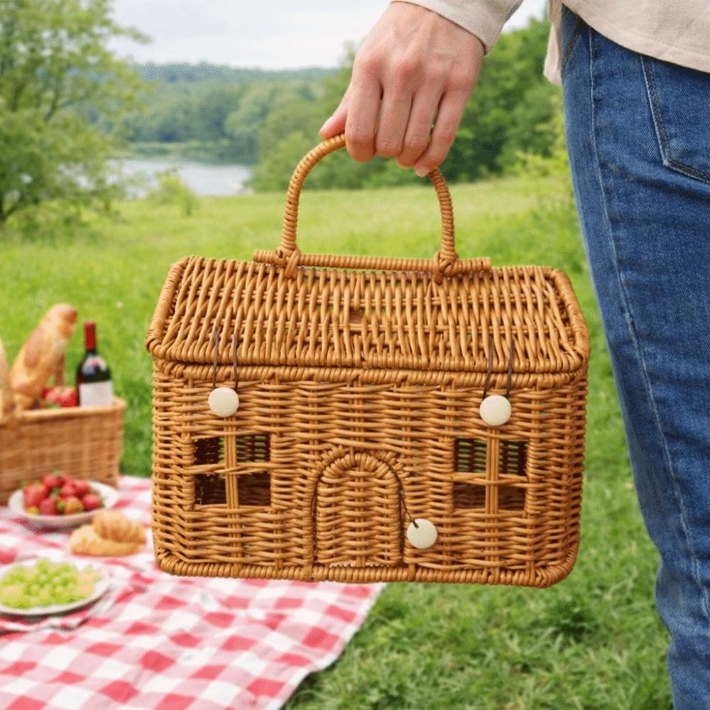 Handige Geschenkkist in Vintage Stijl Huisvormige Geweven Mand Organizer voor Rommel Buitengebruik