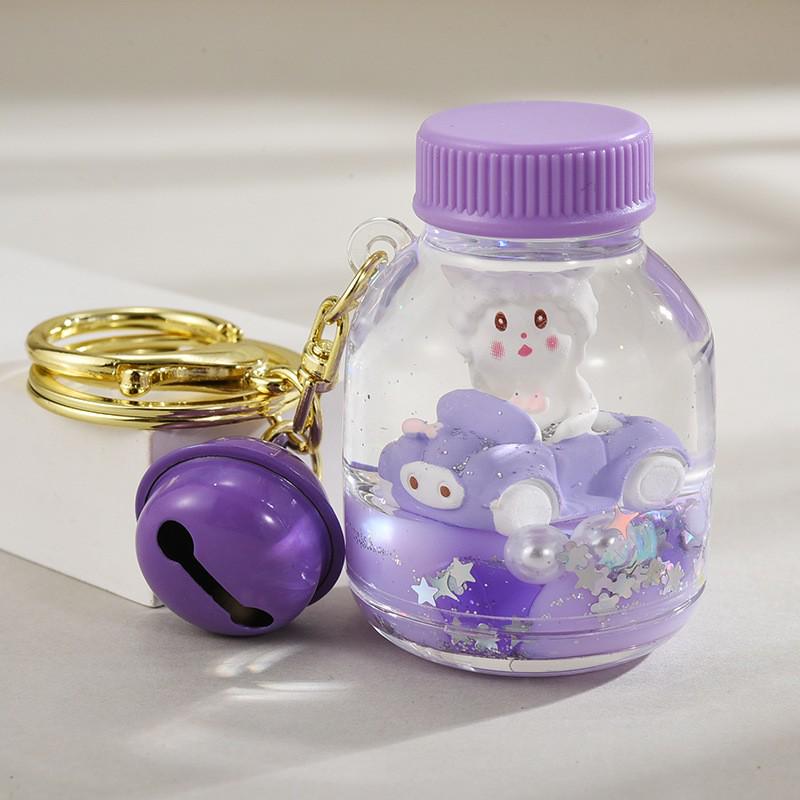Cartoon Quicksand Bottle Car Keychain - Cute Girl Acrylic Bag Pendant Accessory