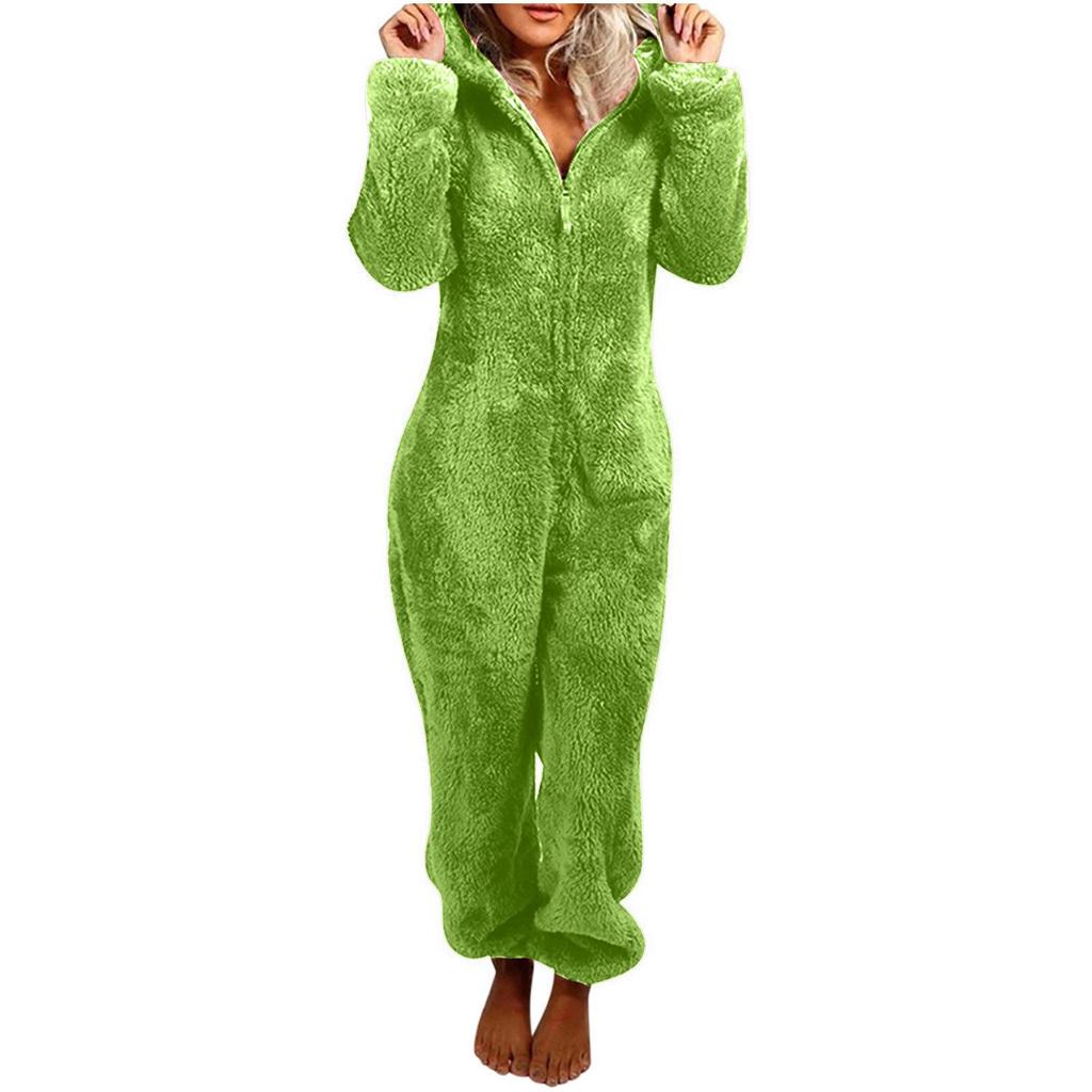 Dames Pluche Romper Herfst Winter Flanellen Pyjama Lange Mouw Rits Hoge Hals Muts Warmhouden Meisjeskleding Nachtkleding Loungewear
