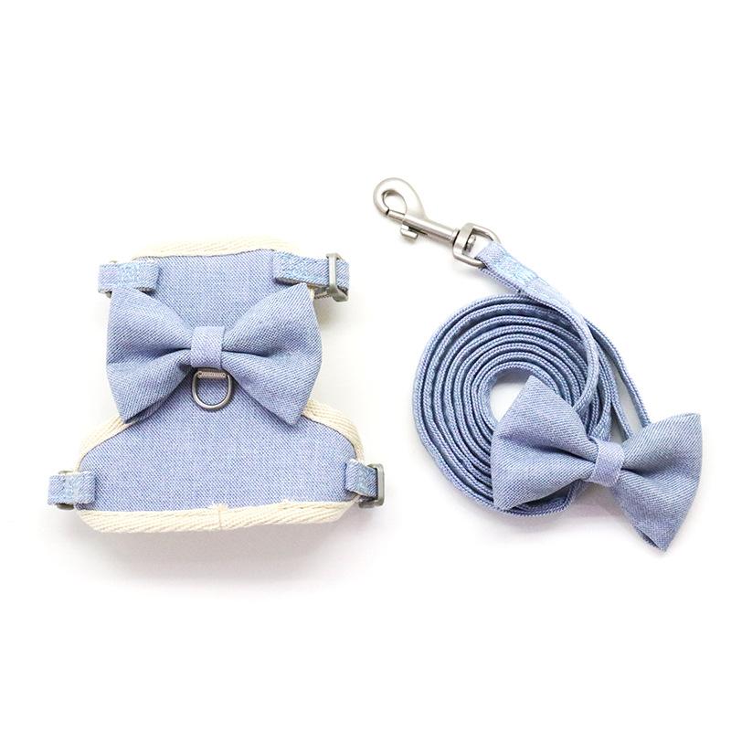 Floral Solid Nylon Dog Harness with I-Shape Bow Tie Summer Walking Leash Set for Chihuahua Medium Yorkie Durable Pet Accessories