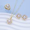 Natural Freshwater Pearl Clover Pendant Necklace Earring Ring Set Women Gold Tone Fashion Jewelry